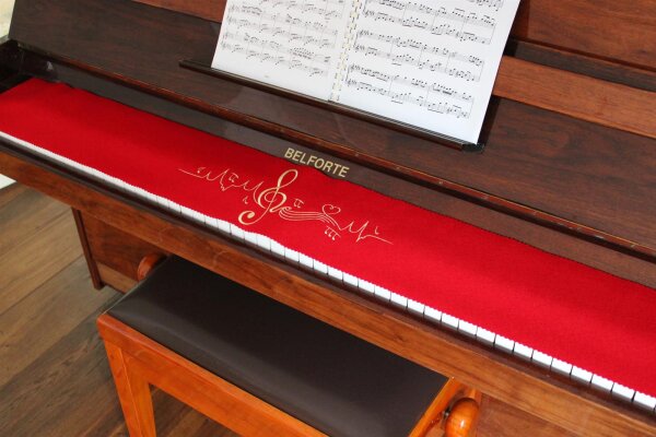 Klavierläufer mit Motiv Herzschlag, Violinschlüssel und Herz – Bestickter Tastenläufer
